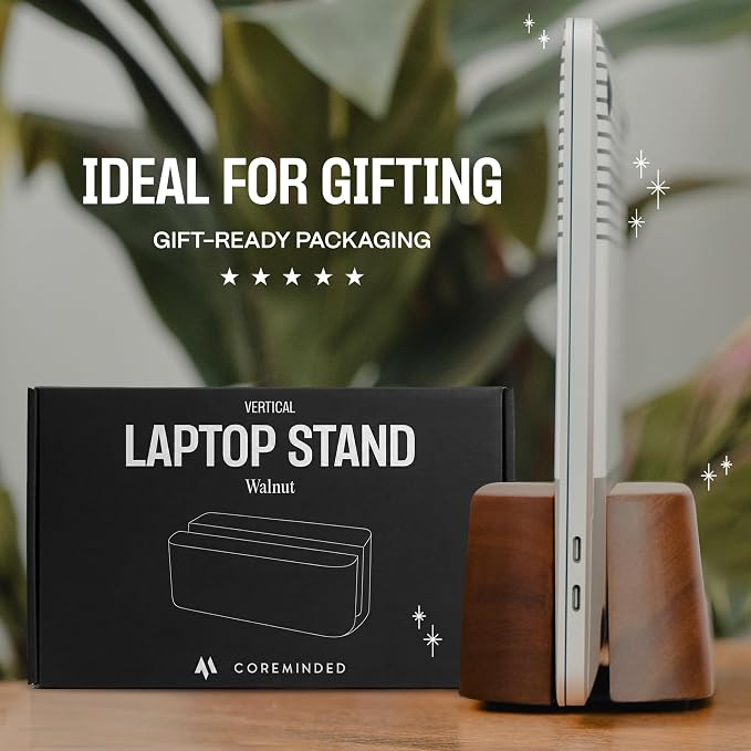 COREMINDED Adjustable Vertical Laptop Stand for Desk, Wooden Laptop Holder, MacBook Pro Stand, Wood Mac Air Dock (Solid Walnut) - Image 7