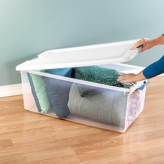 Sterilite 16-Pack Latching Box, Under Bed Storage Bins with Lids, Clear Plastic, 106 Quart - Heavy-Duty Organizing Containers for Closet, Bathroom, and Office - Image 6