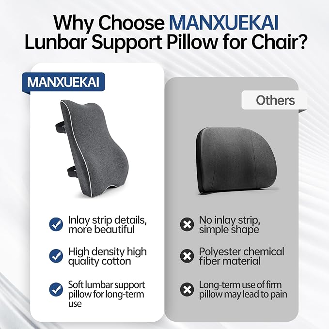 Soft Comfortable Memory Lumbar Support Pillow Back Cushion for Offic | Built-In Adjustable Straps Secure Reduce Back Soreness Pressure Distribution Breathable Premium Fabric Long-lasting Support - Image 4