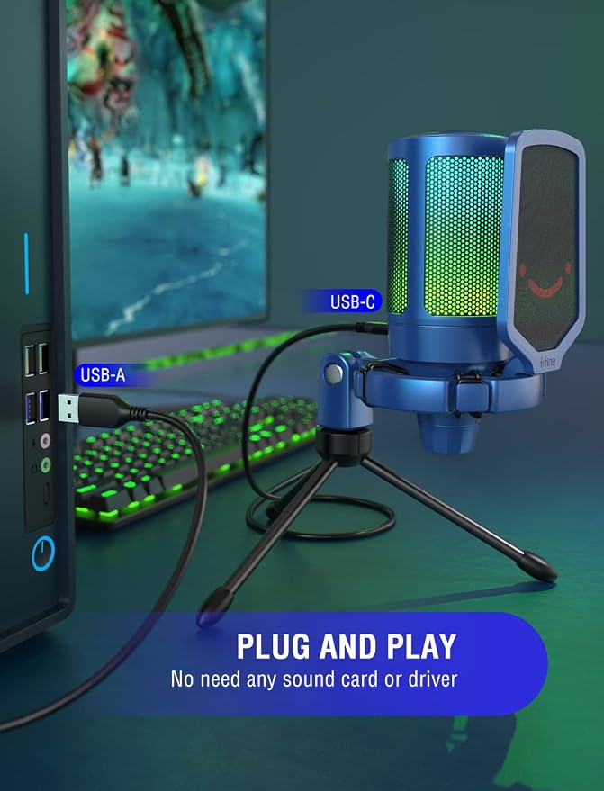 FIFINE AmpliGame A6VB USB Condenser Gaming Mic with RGB for PS5 Streaming | Quick Mute, Gain Control, Tripod Stand, Pop Filter, Cardioid Pickup, for PC/Mac Discord Twitch Podcasts YouTube - Image 5