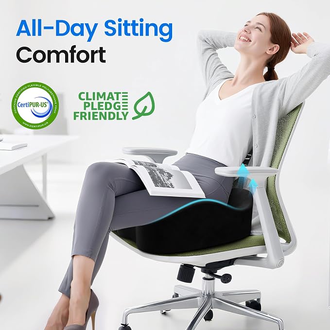 Seat Cushion, Non-Slip Memory Foam Chair Cushion for Taibone, Black/Large | Chair Pillow with Handles for Car Office Chair, Tailbone/Sciatica Easing& Post-Surgery Recovery Chair Cushion - Image 3