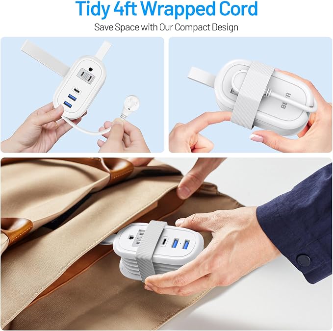 BEVA Travel Power Strip, 2 Outlets 3 USB Ports 4FT Extension Cord, White | 3.4A Fast Charging Travel Extension Cord with USB-C Ports for Cruise Ships, Dorm, Hotel, Travel Essentials - Image 4