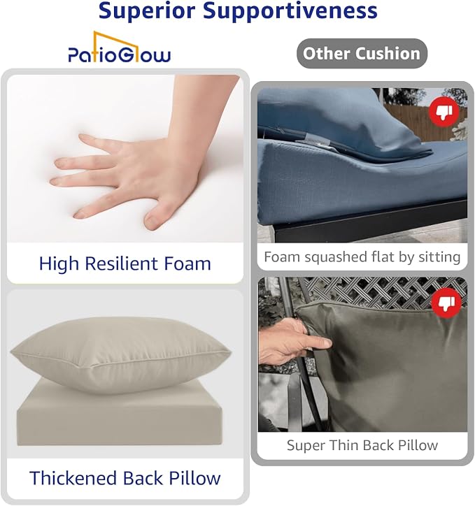 PatioGlow Outdoor Seat Cushion Set 22 x 22 x 4 Inch, Waterproof & Fade Resistant Patio Furniture Cushions with Removable Cover, Thick Deep Seating Pads for Outside Chair Sofa Couch - Image 6