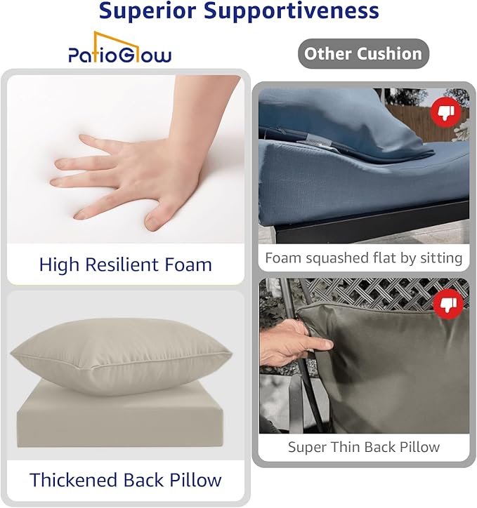 PatioGlow Outdoor Seat Cushion Set 22 x 24 x 4 Inch, Waterproof & Fade Resistant Patio Furniture Cushions with Removable Cover, Thick Deep Seating Pads for Outside Chair Sofa Couch - Image 6