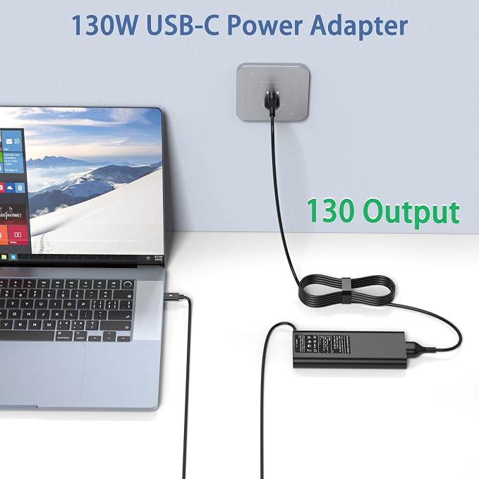 130W USB C Laptop Charger Compatible with Dell Xps 17,Precision 5550 5530 2in1,XPS 15 2in1 9575，Latitude 7410 7310 7210 9410 9510 5420 5520 5510 Power Supply Cord - Image 2