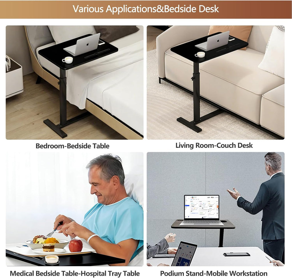 Over the Bed Table with Hidden Wheels,Height Adjustable Bedside Table Tray - Image 8