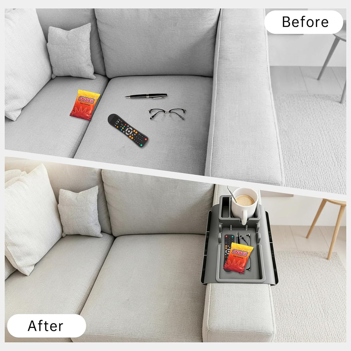 2 PCS Couch Cup Holder Tray, Sofa Armrest Tray with Side Pockets - Image 5
