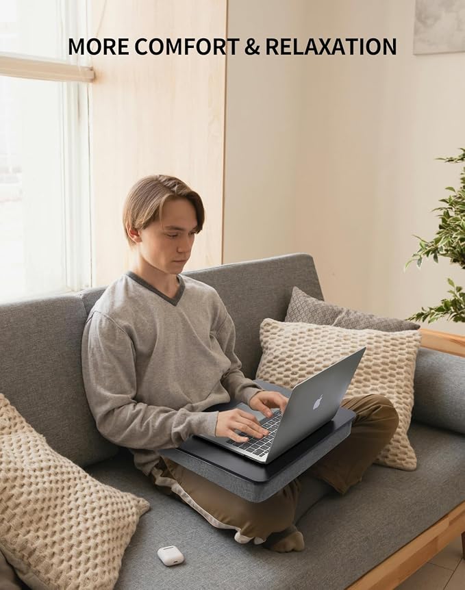 ZEAPTAC Lap Desk with Pillow Cushion, Portable Bed Desk, Fits up to 15.6 inch Laptop, Lap Stand for Bed & Couch & Carpet, Book/Tablet/Drawing Board Stand - Black - Image 3
