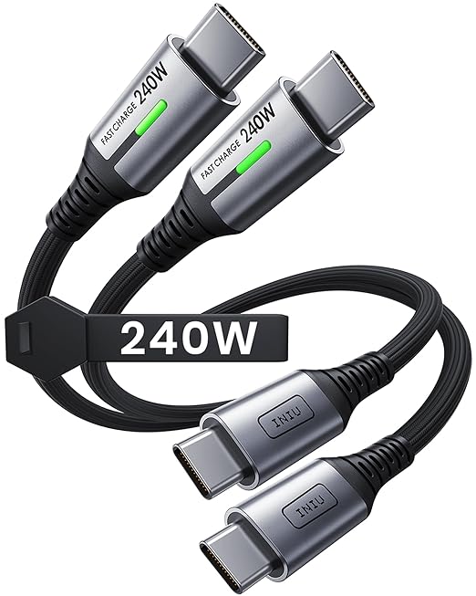INIU 240W USB C to USB C Cable, [1ft+1ft] Fast Charging Type C Cord | Nylon Braided, Fast Charging, LED Indicator, USB-C Data Transfer, for iPhone 17 16 Pro, MacBook Pro, iPad, Samsung S26 etc by INIU