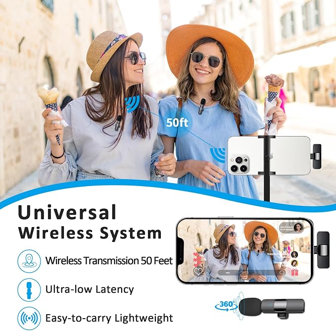 MAYBESTA Wireless Mini Microphone for iPhone 14 Below - Bluetooth Lapel Mic for Video Recording - Clip on Phone Microphones for YouTube Tiktok(Lightning / 2 mics) - Image 6