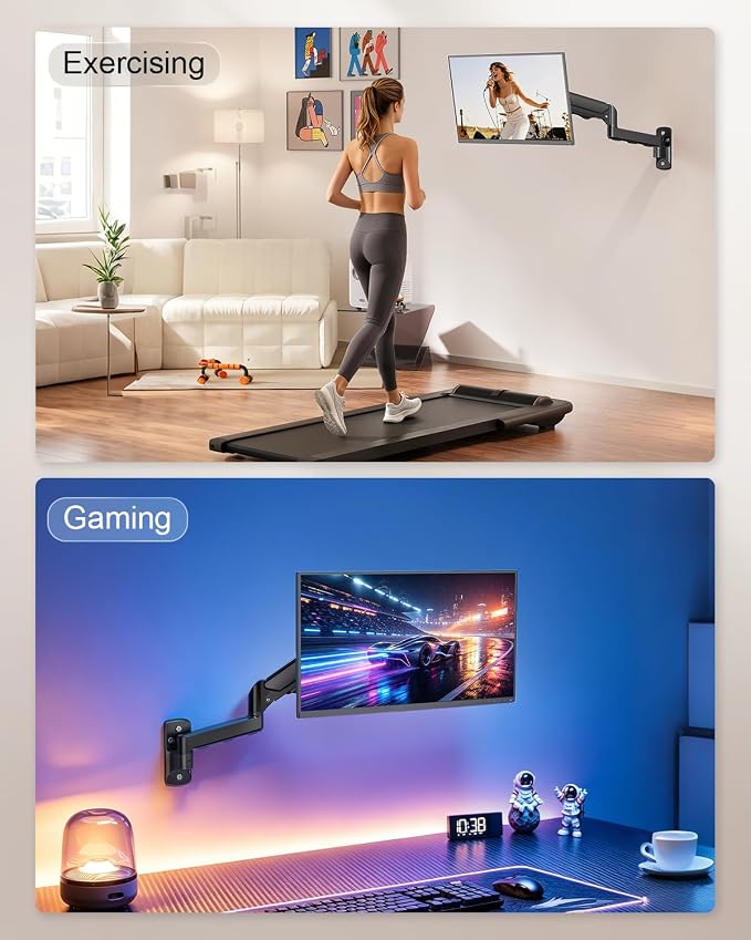 MOUNT PRO Monitor Wall Mount for 13 to 32 Inch Screens, Holds up to 19.8lbs | Single Monitor Mount with Tilt/Swivel/Rotation Adjustable, Gas Spring Wall Arm VESA Mount 75x75mm/100x100mm - Image 7