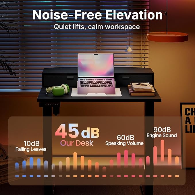 HUANUO 32" X 21" Electric Standing Desk with 2 Drawers, C-Clamp Mount Compatible, Height Adjustable Computer Desk, Home Office Stand Up Desk with 4 Preset Heights & 2 Hooks, Black - Image 9