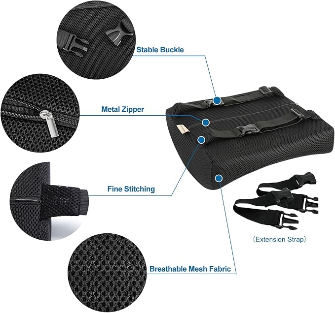 Lumbar Pillow for Chair and Car, Back Support for Office, Memory Foam Cushion with Mesh Cover - Black - Image 3