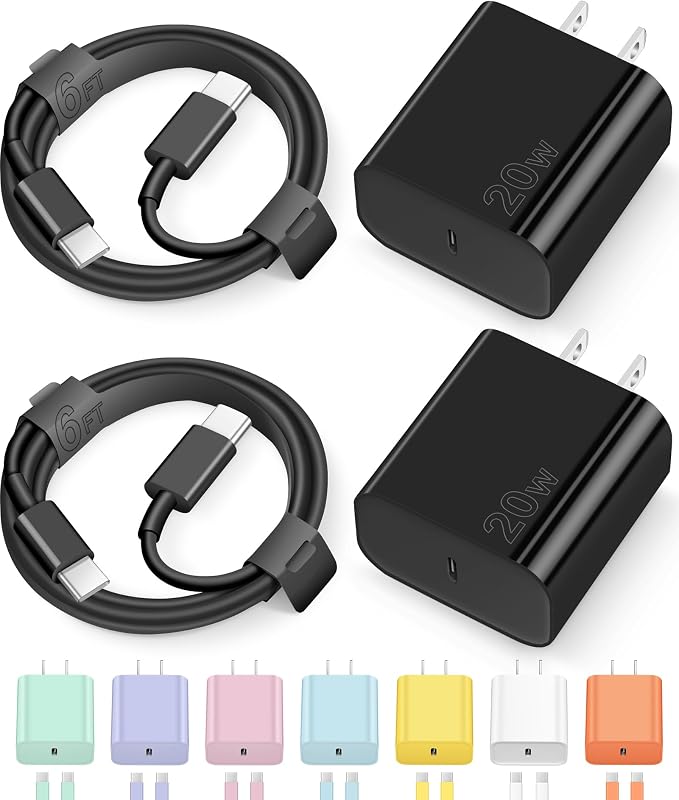 iPhone 17 16 15 Charger Fast Charging Type C Chargers USB C Charger Block | for iPhones, iPads,Tablets, Android phones,20W iPhone Charger USB-C Power Adapter,with Long 6FT USB C Charging Cables(Black) by NOVOBIT