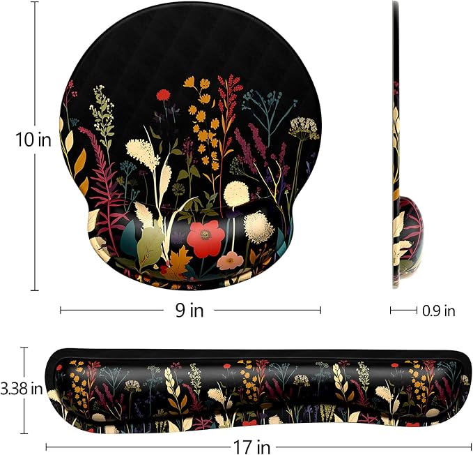Dapesuom Keyboard Wrist Rest and Mouse Pad with Wrist Support, Cute Memory Foam Cushion for Keyboard and Mouse Set, Desktop Pad Rests with Non Slip Base for Easy Typing & Pain Relief, Floral Cartoon - Image 7
