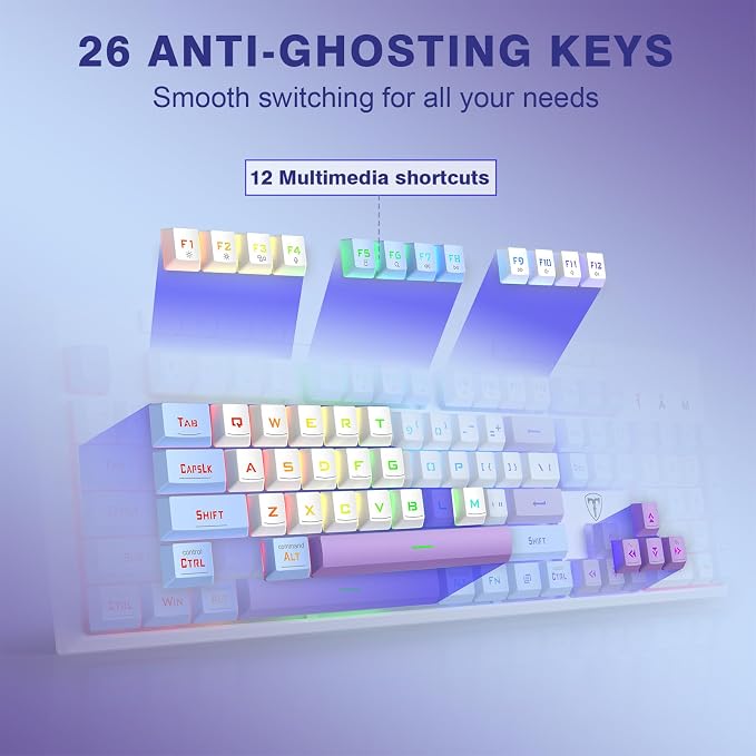 Wireless Gaming Keyboard, Tri-Mode, RGB Light up Backlit Creamy Keyboards | BT5.0/2.4GHz/USB-C, RGB Light up, Customizable Macro Keys, 26 Anti-ghosting Keys, 4000mAh Battery, Creamy Computer Keyboards - Image 4