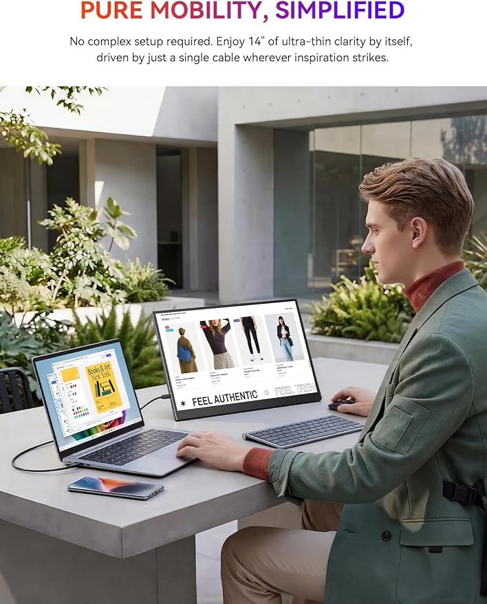UPERFECT Portable Monitor, 14" 1200P Ultra-Slim Laptop Display | 125% sRGB Color, 2000:1 Contrast, VESA Support, Stand Included, USB-C & Mini HDMI External Screen for Laptop, Gaming & Travel - Image 6