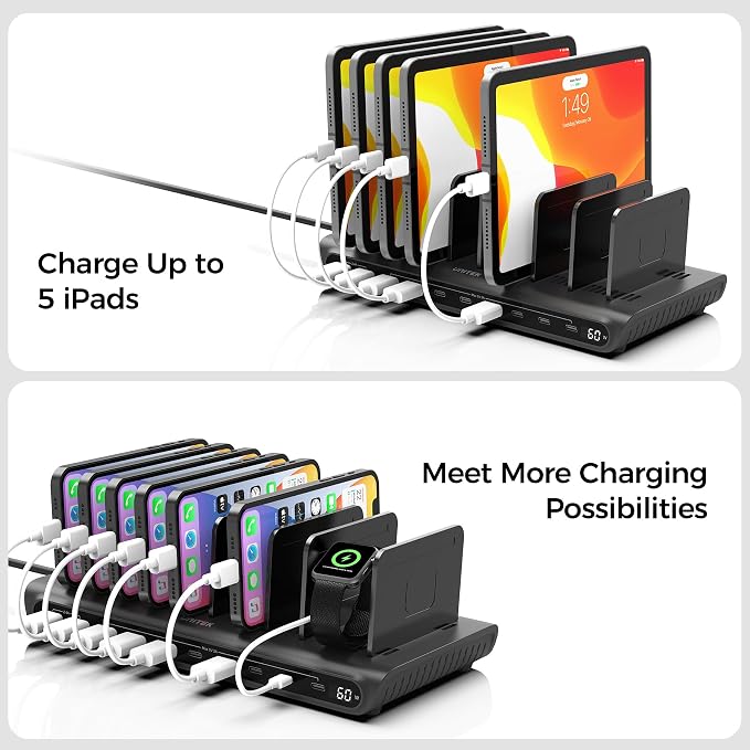 Unitek 10-Port USB-C Charging Station for Multiple Devices with LED Display | Charges 10 Devices At Once, 8 USB-C 2 USB-A Ports, Smart Power Distribution, Overload Protection, For iPhones & iPads - Image 2