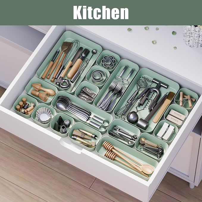 Drawer Organizers Bins 18 PCS for Bathroom Makeup Desk Office | with Non-slip Pads, 4 Sizes, Plastic Tray, Vanity Organizer, Kitchen Utensils Organizer - Image 5