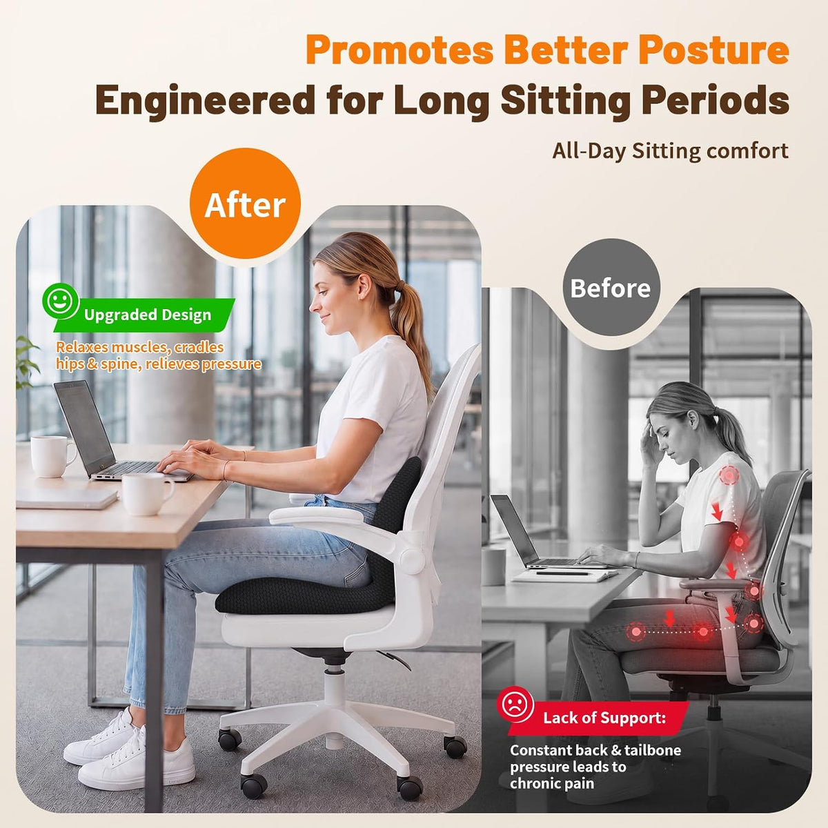 Ergonomic Seat Cushion & Lumbar Support Pillow for Office - Image 3