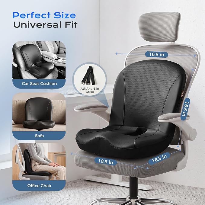 Coverado Car Seat Cushion and Lumbar Support Pillow One Piece, Napa Leather Memory Foam Ergonomic Back Support Driving Seat Cushion for Back Pain, Non-Slip Washable Cushion for Car, Driver, Office - Image 8