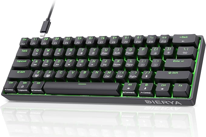 DIERYA 60% Mechanical Keyboard, DK61se Wired Gaming Keyboard with Blue Switches, LED Backlit Ultra-Compact 61 Keys Mini Office Keyboard for Windows Laptop PC Gamer Typist（Black） by DIERYA