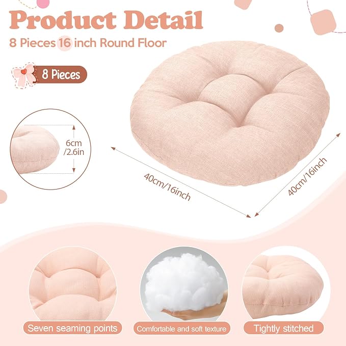 Fumete 8 Pcs Round Floor Cushions for Classroom Kids,Cloudy Pastel | 16 Inch Diameter, Students Flexible Seating Pillows, Home Daycare School Reading Yoga Meditation, Soft Cushioned - Image 2