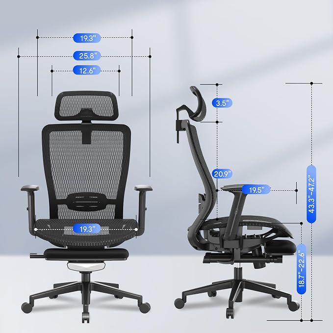 FLEXISPOT OC3 Air-F Ergonomic Office Chair with Footrest, Mesh Back Computer Chair, Home Office Desk Chairs, with Adjustable Lumbar Support/2D Headrest/Reliable Base, Black - Image 3