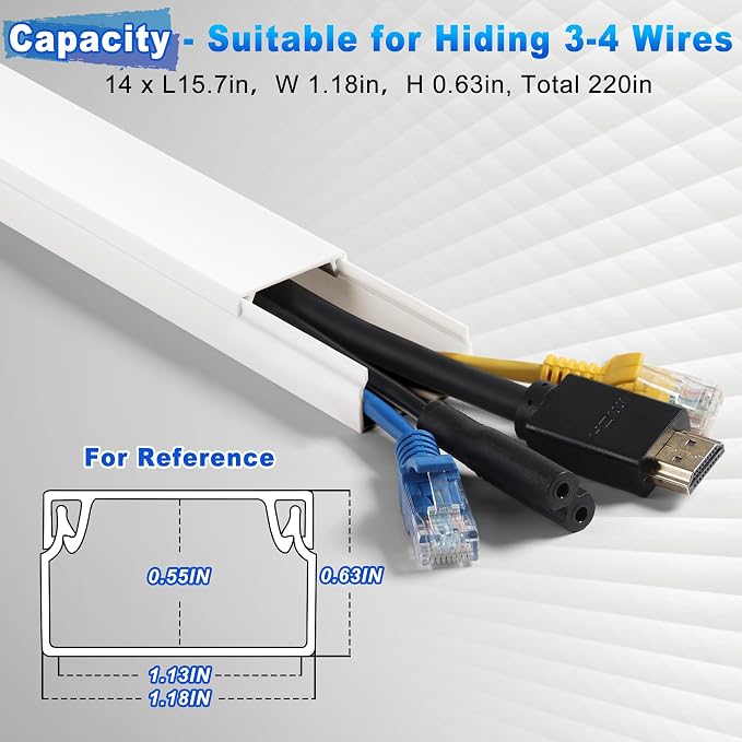 220in Wall Cord Hider Kit, LZEOY Large Capacity Wire Hider for Cords, White Cable Cover Wall Kit, Paintable Hide TV Cords for Wall Mount TV, Cable Concealer Cable Channel: 14 x L15.7in W1.18 H0.63in - Image 2