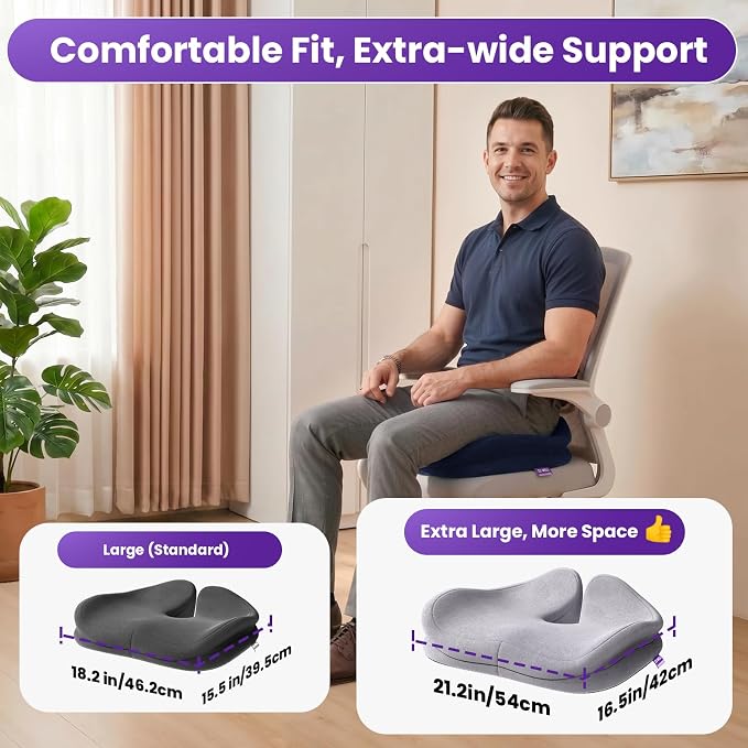 ZZ-WELL Seat Cushions for Office Chairs, Coccyx Cushion for Tailbone Pain, Memory Foam Butt Pillows for Computer Gaming Chair, Patented Pressure Relief Design Chair Cushion (Light Grey, XX-Large) - Image 5
