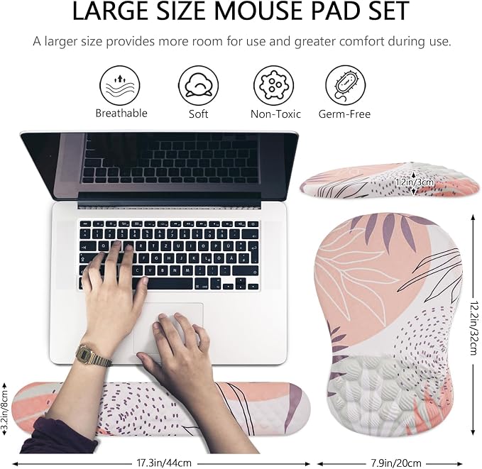 Ergonomic Mouse Pad & Keyboard Wrist Rest Set, Memory Foam | Memory Foam Wrist Cushion, Non-Slip PU Base, Massage Design, Relieves Wrist Pressure for Work, Gaming & Office Use,Leaf - Image 5