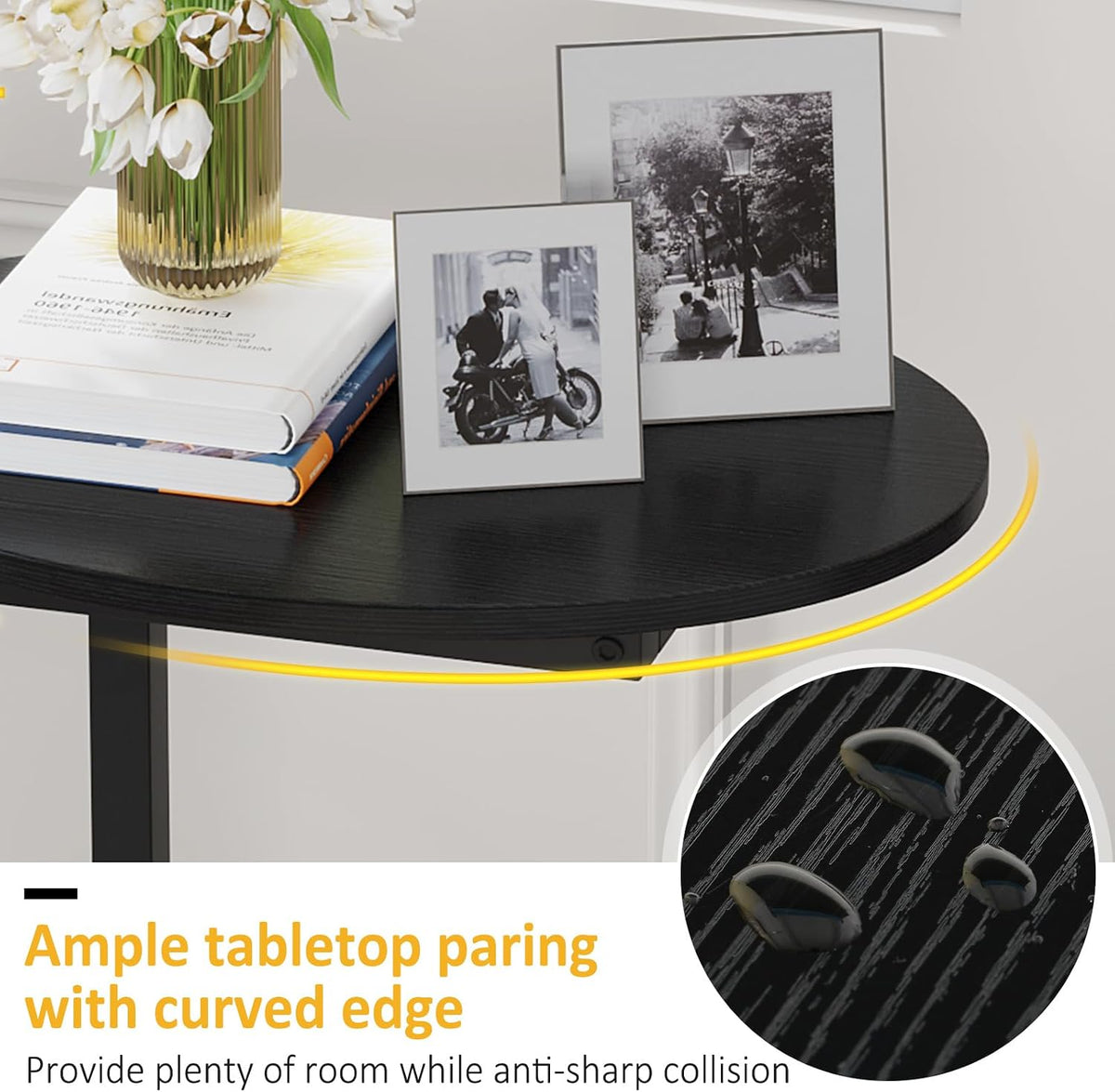 Small Side Table End Table, C-Shaped Wood Coffee Table TV Tray for Eating Couch Tables for Small Space, Living Room, Bedroom, Couch (Black 2 Pack) - Image 4
