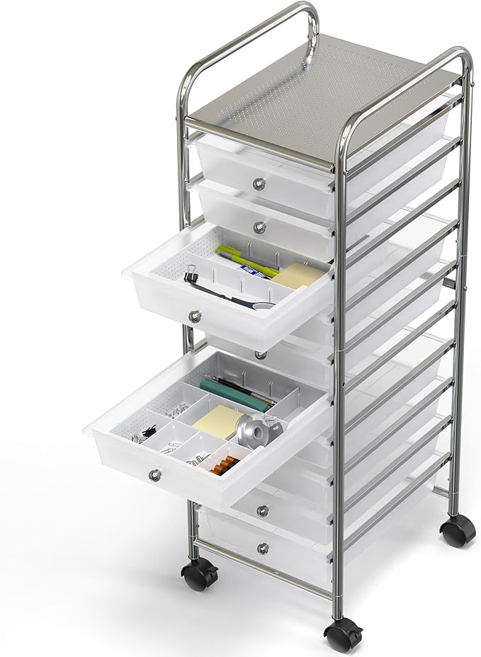 Simple Houseware Drawer Organizer Tray, 9 Adjustable Compartments, White | For Office, Makeup, and Craft Drawer or Desktop Storage - Image 6