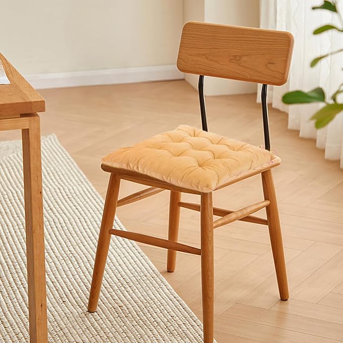 Set of 2 Chair Cushions for Dining Chairs with Ties, Indoor Non-Slip Kitchen Chair Pad and Dining Room Seat Cushion Mat for Office Living Room Outdoor 15.5" - Turmeric Yellow - Image 6