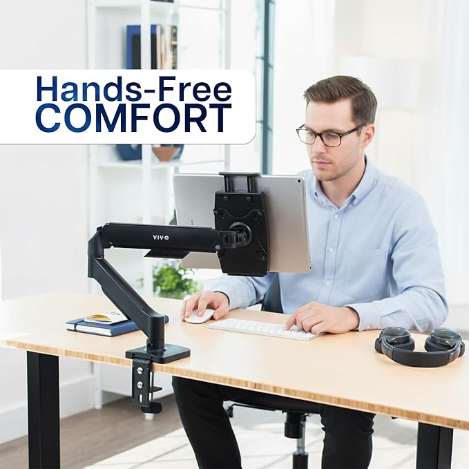 VIVO Height Adjustable Counterbalance Mechanical Arm Tablet Desk Mount, Fits 2-in-1 Laptops and 15.6 inch Portable Monitors, Max VESA 100x100, Black, STAND-V001O-M02 - Image 4