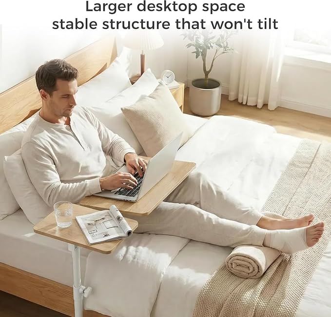 Aothia Small Standing Desk Rolling Table Adjustable Height, Laptop Mobile Stand with Wheels, Overbed Table, Portable Computer Workstation with Tiltable Desktop for Teacher Classroom Home Office, Oak - Image 3