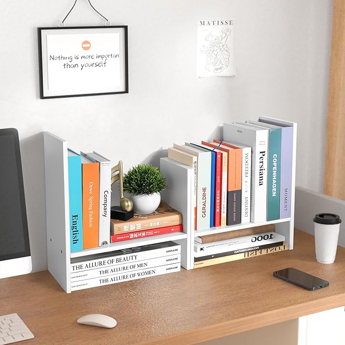 CITLOW Desktop Shelf Organizer - Adjustable Wood Desktop Bookshelf, Table Top Shelves, Desk Book Organizer for Office Supplies and Home Décor (White) - Image 4