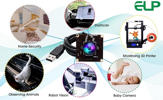 ELP Global Shutter USB Camera Module High Speed with Wide Angle Lens for Computer 1080P Mini UVC USB2.0 Webcam Board High Frame 90fps PC Camera for Laptop (100° no Distortion Lens) - Image 9