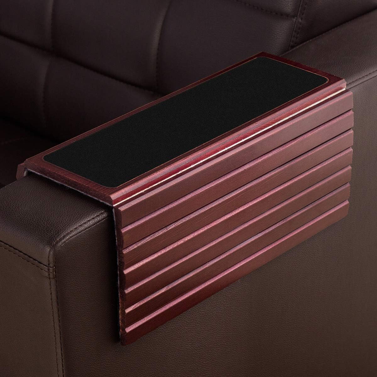 Bamboo Couch Arm Tray Table, Foldable Sofa Arm Tray Reddish Brown - Image 6
