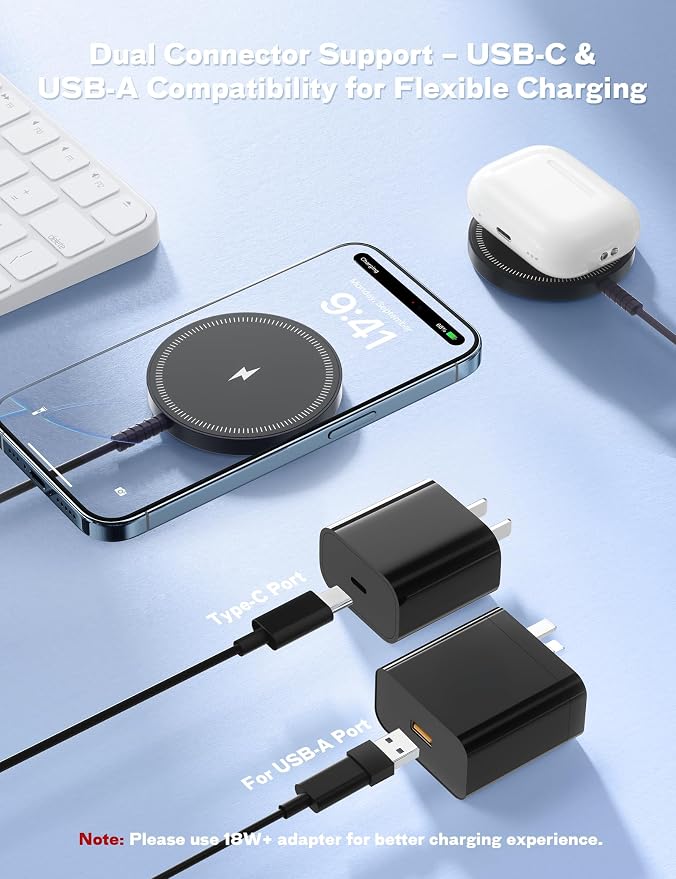 Bohuma Magnetic Wireless Charger – Compatible with iPhone 12-17 Series Airpods - Sleek Lightweight Design with Fast Charging – Ideal for Travel Work & Home – Black - Image 5