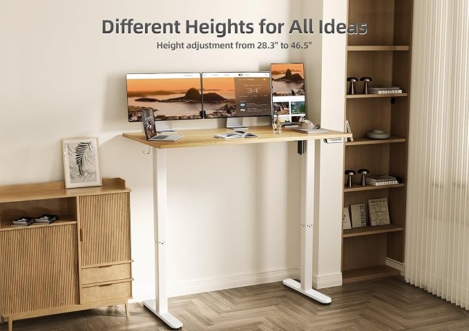 Claiks Electric Height Adjustable Standing Desk, 55x24 Inch, Bamboo | Smooth Height Adjustment, 3 Memory Presets, Cable Management Hub&Hook, Stable Steel Frame, 176lbs Capacity, Easy Assembly - Image 5