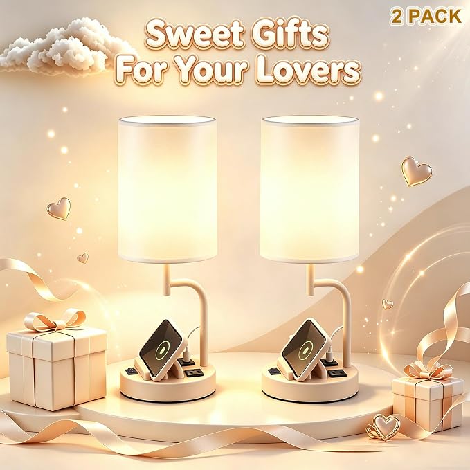 Dreamholder 2 Pack Table Lamp, Bedside Lamp with 3 USB Charging Ports & AC Outlet, USB Desk Lamp with 2 Phone Holders, Linen Fabric Shade Nightstand Lamps for Bedroom Living Room Office, Beige - Image 7