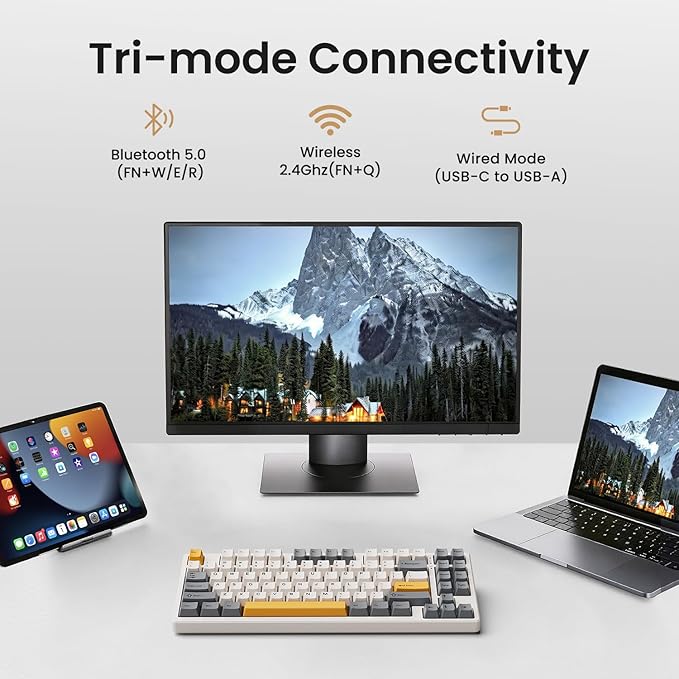 Kisnt KN85 Wireless Mechanical Keyboard, 75% Layout, Bluetooth/2.4GHz/USB-C, Custom RGB Backlit, Hot-Swappable Linear Switch, Creamy Sound for Gaming/Typing (Retro Beige) - Image 2