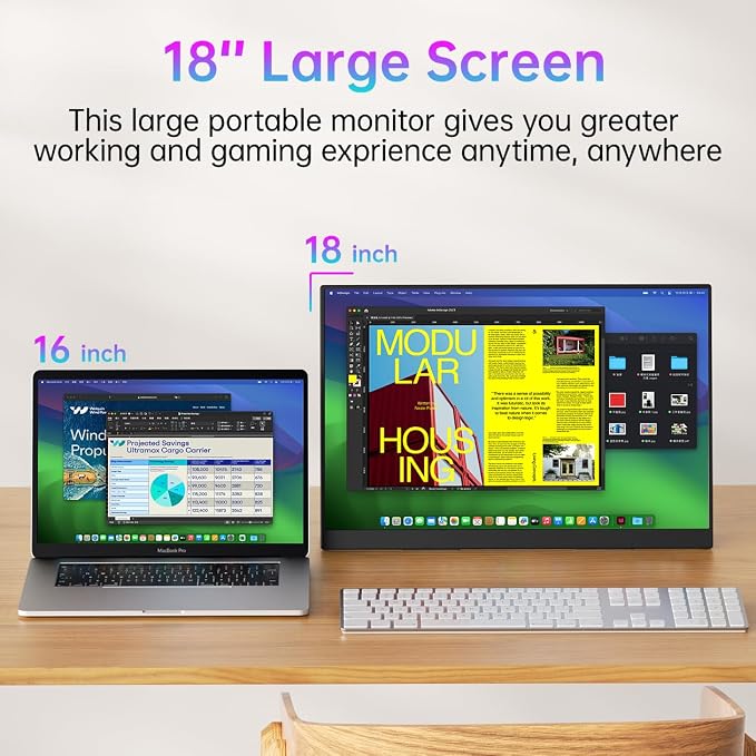cocopar Portable Monitor IPS Travel Monitor with USB-C HDMI Portable Screen for Laptop MacBook Surface PC PS4/5 External Display with Kickstand, VESA Mountable, 18.0 Inch - Image 2