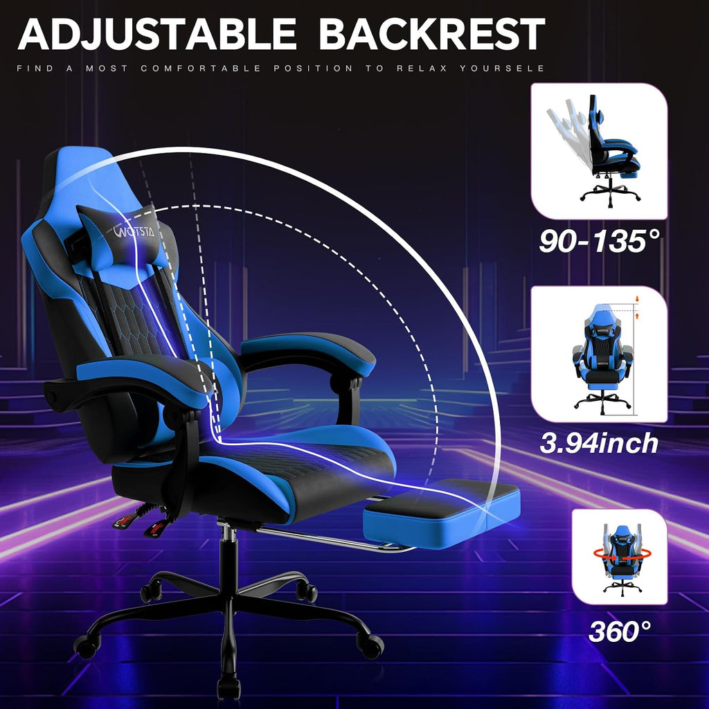 Gaming Chair with Footrest, High Back Gaming Chairs PVC Leather Ergonomic Gamer Chair with Adjustable Headrest Lumbar Support Racing Style Video Gaming Chair for Office/Home (BlackBlue) - Image 4