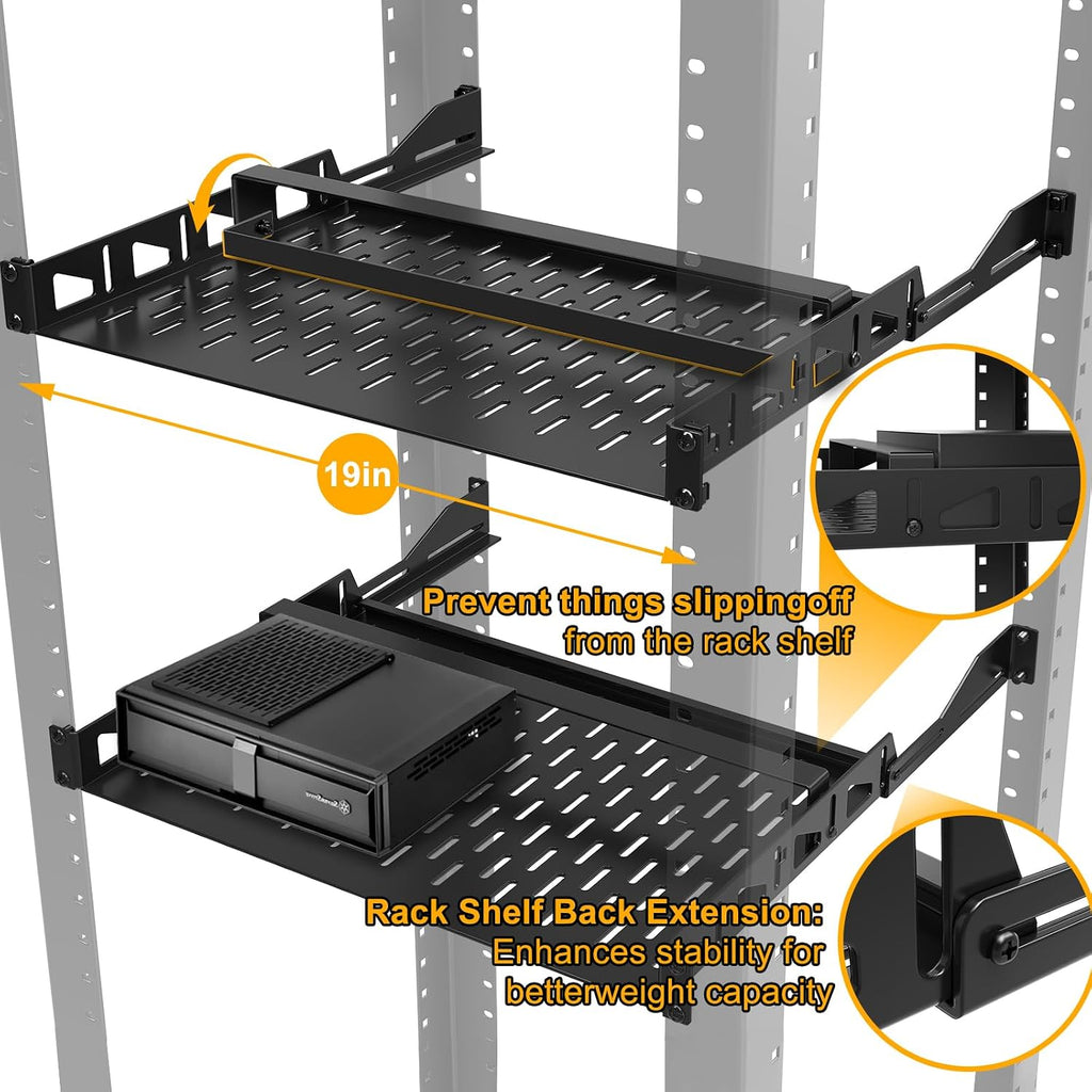 2-Pack 1U Rack Shelf,19 inch Rack Shelf,Universal Vented Rack Mount-14 inch - Image 5