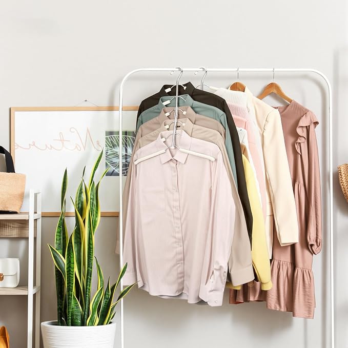 Space Saving Clothes Hangers,6 Tier Non Slip Shirt Hangers Closet Organizer | Space Saving Coat Hanger with Foam Padding,Closet Organizers and Storage for Shirts, Sweaters, Jackets,2 Pack,Beige - Image 3