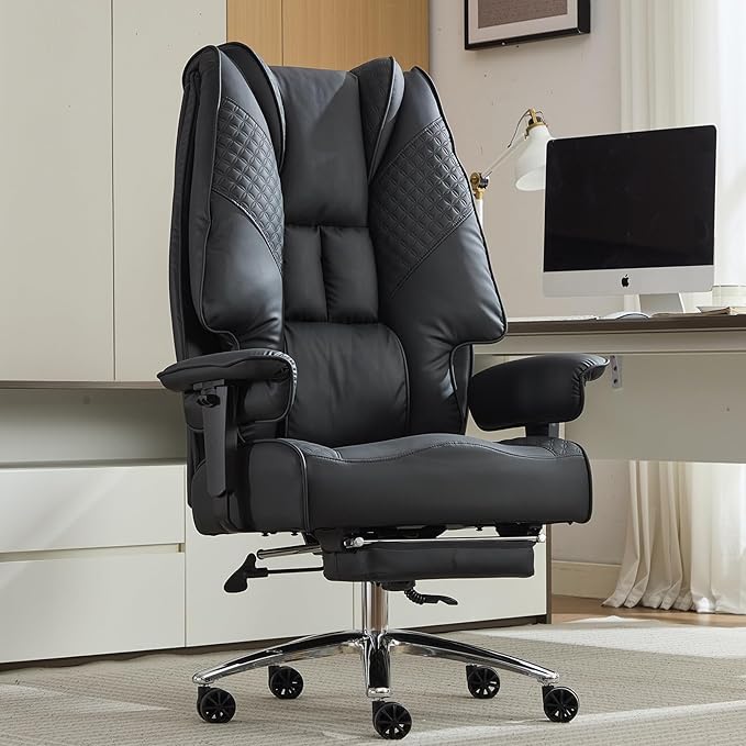 EXCEBET Big and Tall Office Chair 400lbs Wide Seat, Leather High Back Executive Office Chair with Foot Rest, Ergonomic Chairs Lumbar Support for Lower Back Pain Relief (Black) by EXCEBETOFFICECHAIR