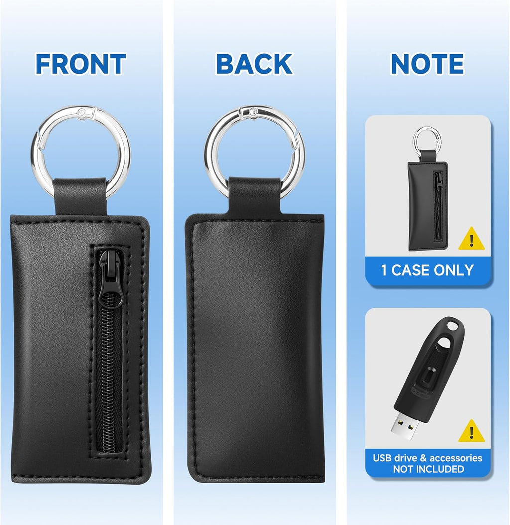 Microfiber USB Flash Drive Holder Case with Keychain, Black - Image 3