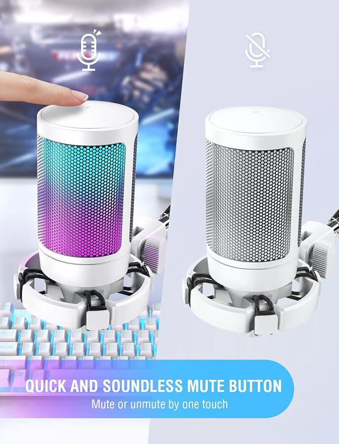 FIFINE AmpliGame A6VW Condenser USB Desktop Microphone for Gaming PC/PS5 | RGB Indicator, Gain Control, Quick Mute, Tripod Stand, Pop Filter, for Mac/Windows Streaming Discord Twitch Podcasts YouTube - Image 2